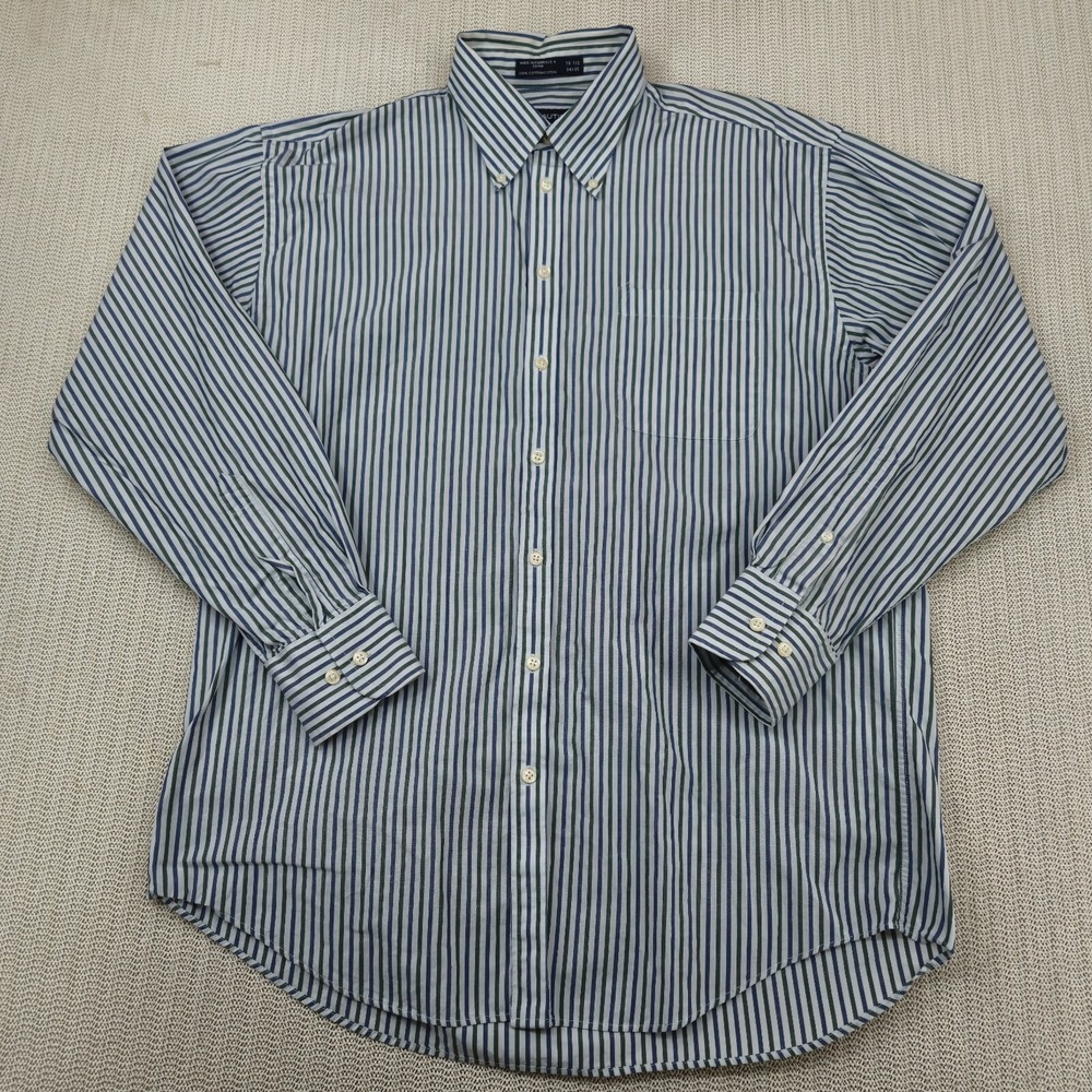 Nautica Shirt Mens Large White Blue 16.5 34/35 Striped Button Up Down Pocket